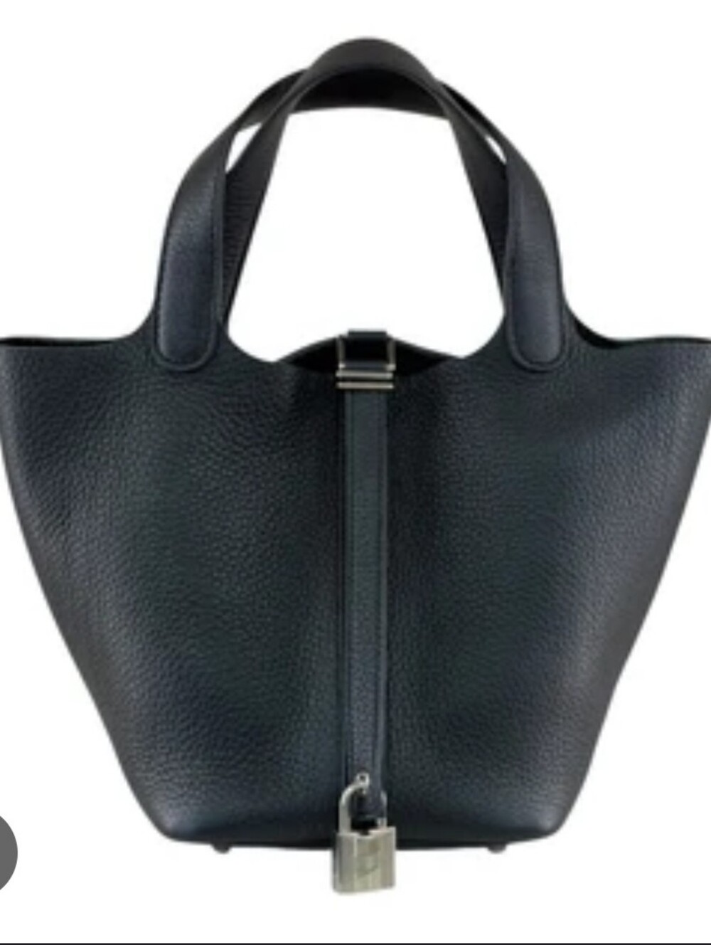 Structured Pebbled Leather Tote in Black with Padlock Detail